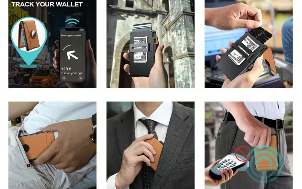 ✨Wallet for Men - With Pop Up Aluminum Case Money Clip Slim Leather Slots Credit Card Holder RFID Blocking Bifold Minimalist Wallet