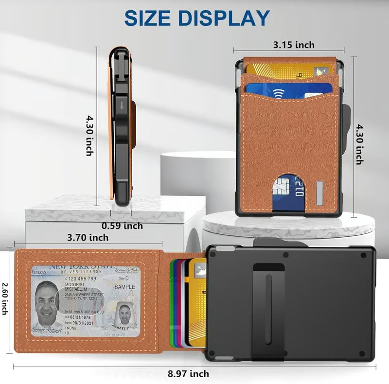 ✨Wallet for Men - With Pop Up Aluminum Case Money Clip Slim Leather Slots Credit Card Holder RFID Blocking Bifold Minimalist Wallet