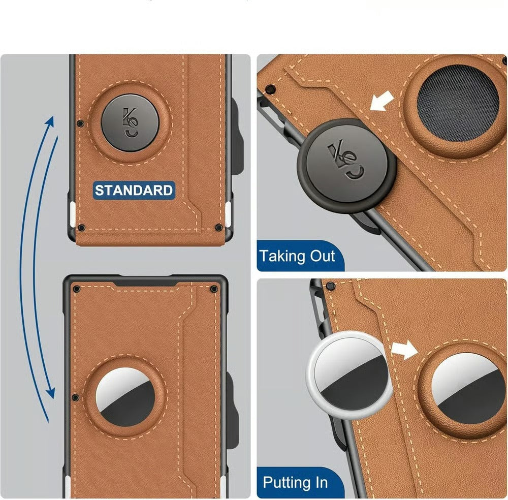 ✨Wallet for Men - With Pop Up Aluminum Case Money Clip Slim Leather Slots Credit Card Holder RFID Blocking Bifold Minimalist Wallet
