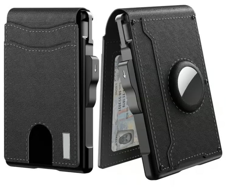 ✨Wallet for Men - With Pop Up Aluminum Case Money Clip Slim Leather Slots Credit Card Holder RFID Blocking Bifold Minimalist Wallet