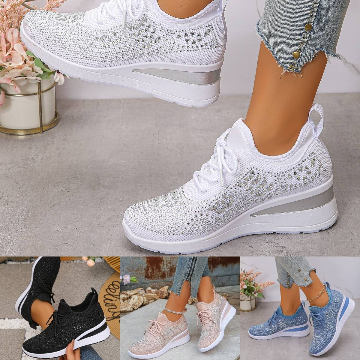 Women thick soles rhinestones shoes
