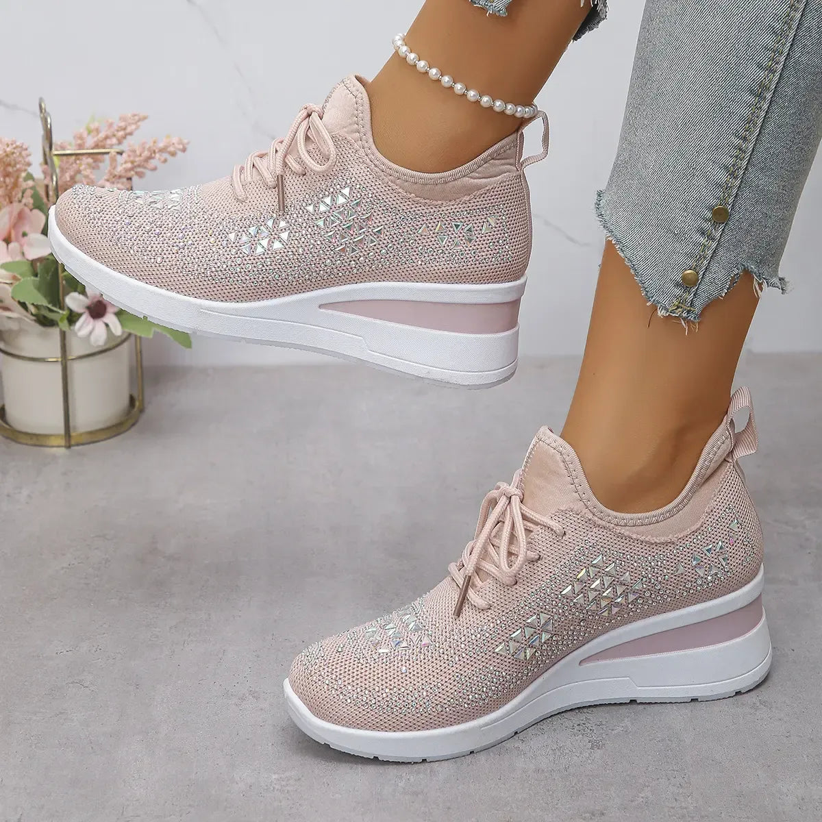 Women thick soles rhinestones shoes
