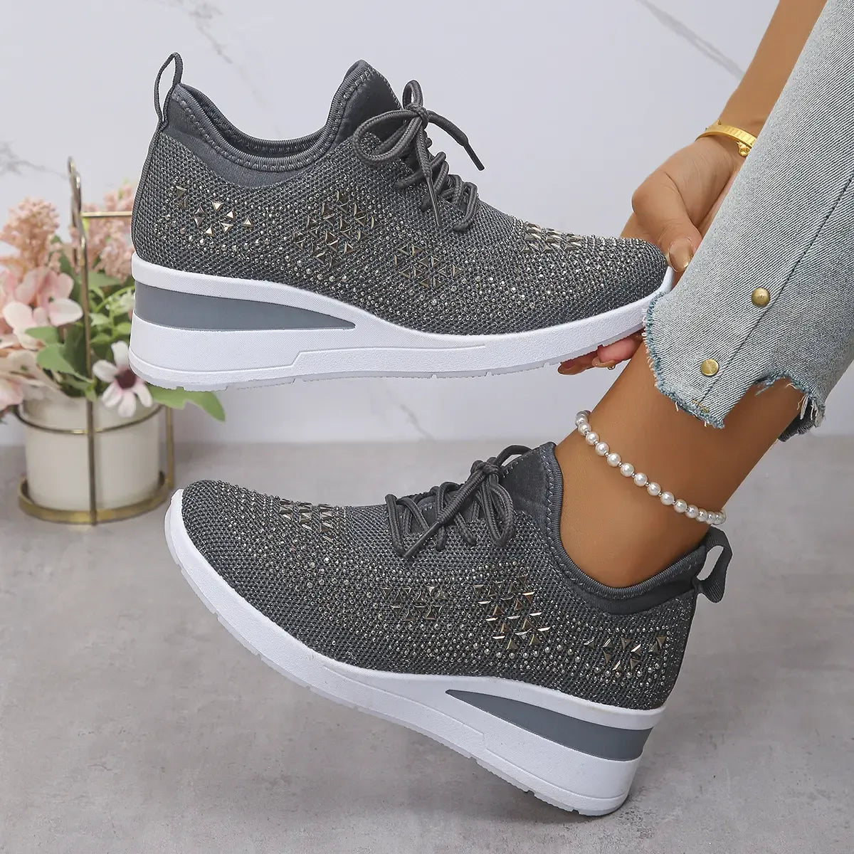 Women thick soles rhinestones shoes