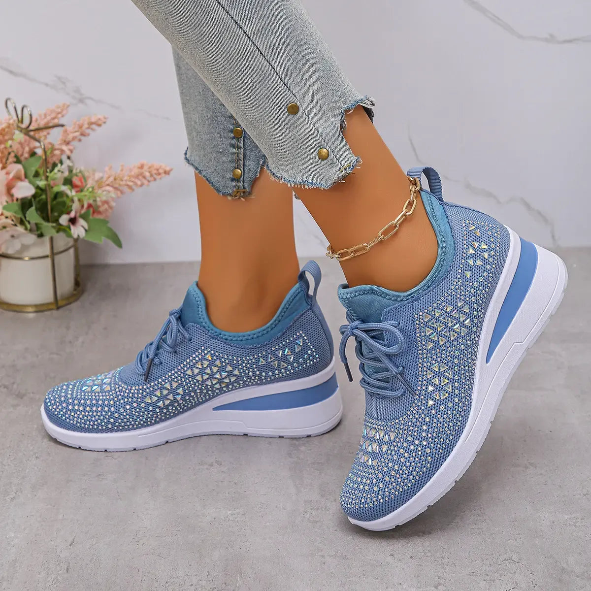 Women thick soles rhinestones shoes